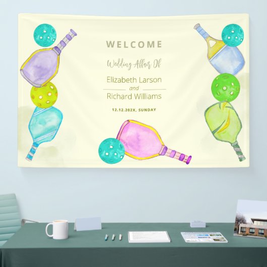 スポーツ愛好家の水の色のピックボールをテーマ結婚にした 横断幕 (トレードショー)