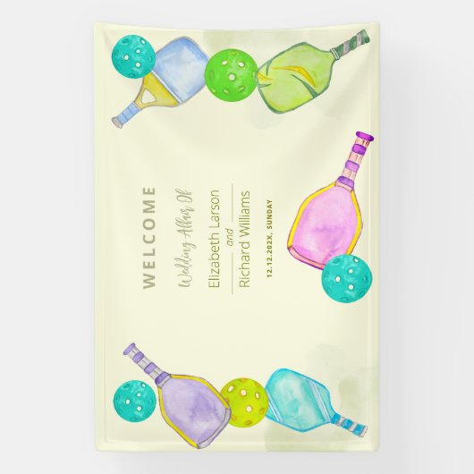 スポーツ愛好家の水の色のピックボールをテーマ結婚にした 横断幕 (縦)