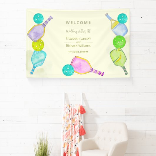 スポーツ愛好家の水の色のピックボールをテーマ結婚にした 横断幕 (インサイチュ)