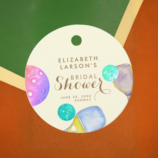 スポーツ愛好家の水彩画　ピックルボールにインスパイアされたウェディング フェイバータグ