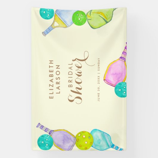 スポーツ愛好家の水彩画　ピックルボールにインスパイアされたウェディング 横断幕 (縦)