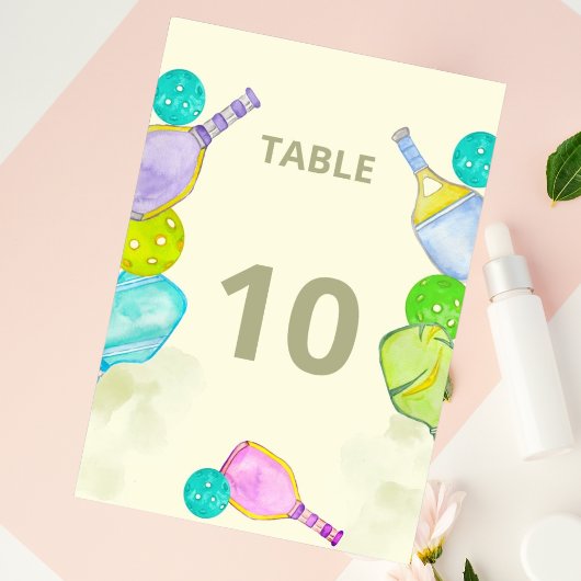 スポーツ愛好家の水彩画 ピックルボールにインスパレーションされたウェディング テーブルナンバー