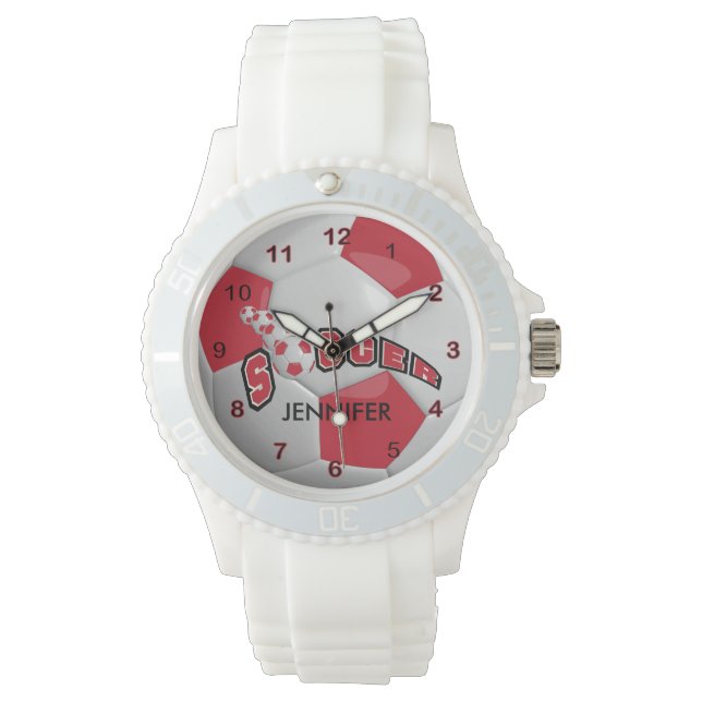 スポーツ暗赤色サッカーボール | DIY名 腕時計 (正面)