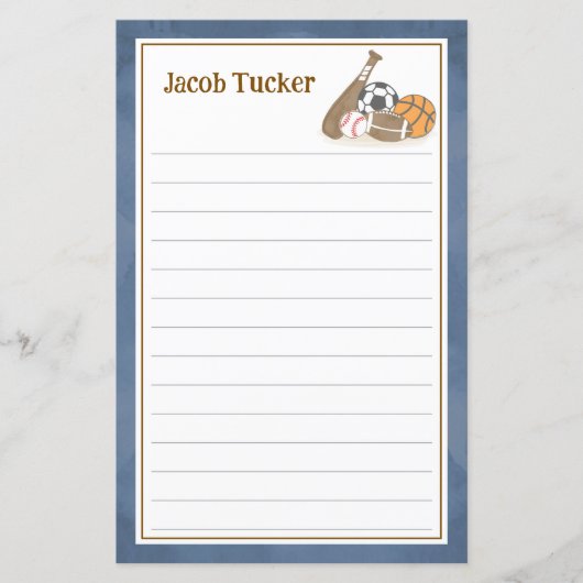 スポーツ海軍ブルーの子供たちが手紙の筆記用紙を並べた (正面)