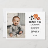 スポーツ生まれテーマ2ボール少年バースデーパーティー写真 サンキューカード (正面)