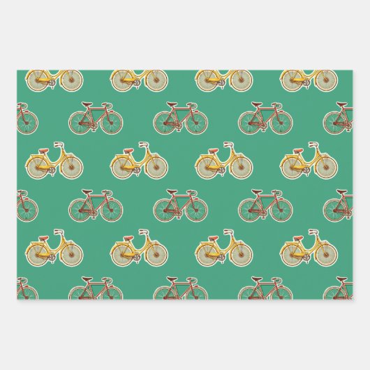 スポーツ用ヴィンテージ自転車。レトロバイクパターン ラッピングペーパーシート (正面3)