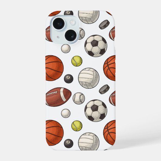 スポーツ用品の模様 iPhone 15ケース (裏面)