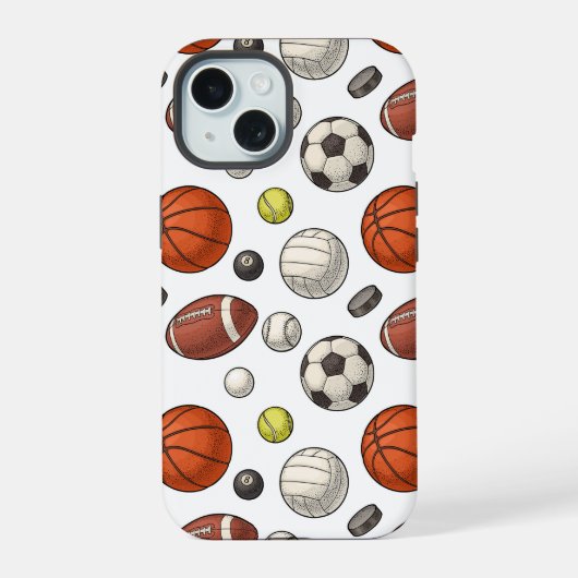スポーツ用品の模様 iPhone 15ケース (裏面)