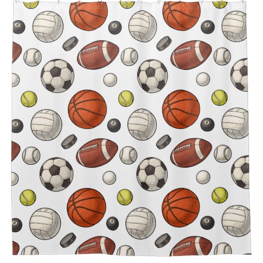 スポーツ用品パターン シャワーカーテン (正面)