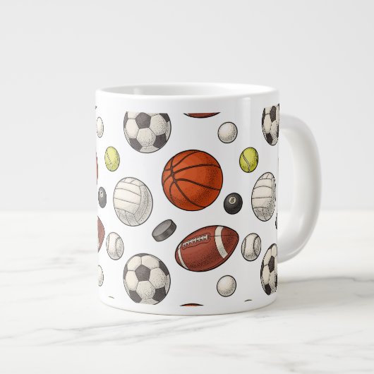 スポーツ用品パターン ジャンボコーヒーマグカップ (正面右)