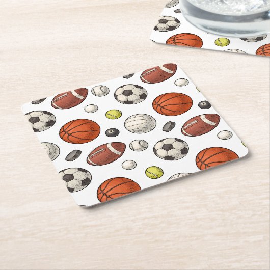 スポーツ用品パターン スクエアペーパーコースター (アングル)