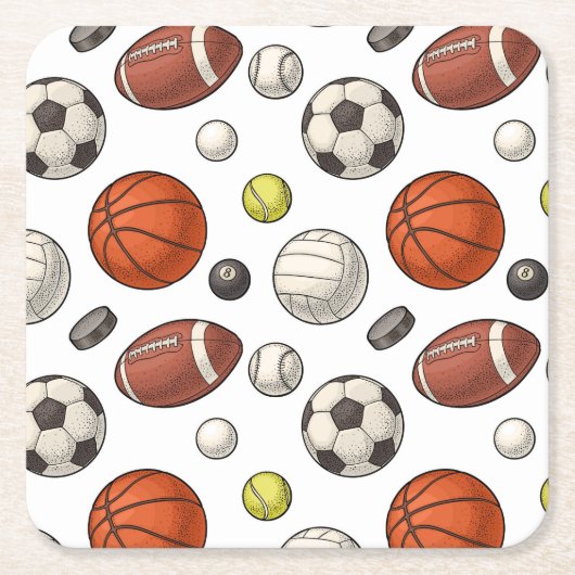 スポーツ用品パターン スクエアペーパーコースター (正面)