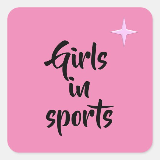 スポーツ祝スティッカーでピンクの女の子を元気にする スクエアシール (正面)