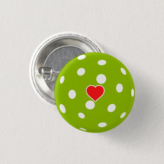 スポーツ私はハートとピックボールのグリーンボールが大好き 缶バッジ (正面&裏面)