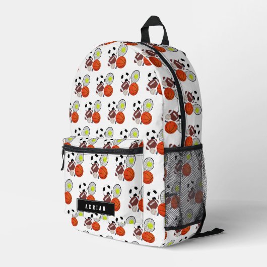 スポーツ競技球名パーソナライズされた学校 プリントバックパック (裏面右端)