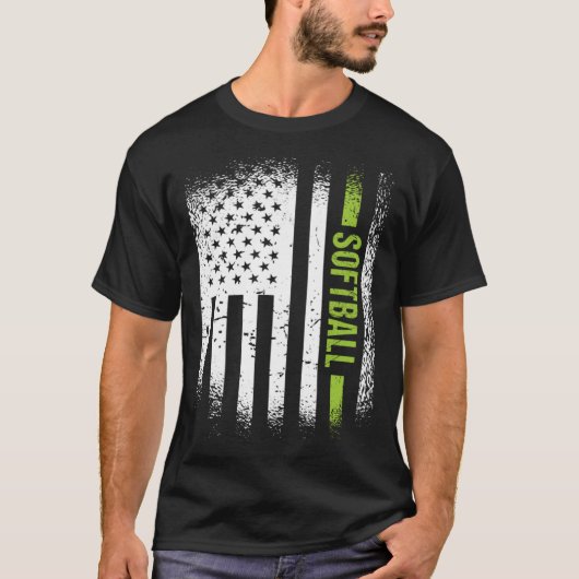 スポーツ米国国旗のソフトボール Tシャツ (正面)