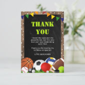 スポーツ素朴をテーマにした子供の誕生日 サンキューカード (スタンド正面)