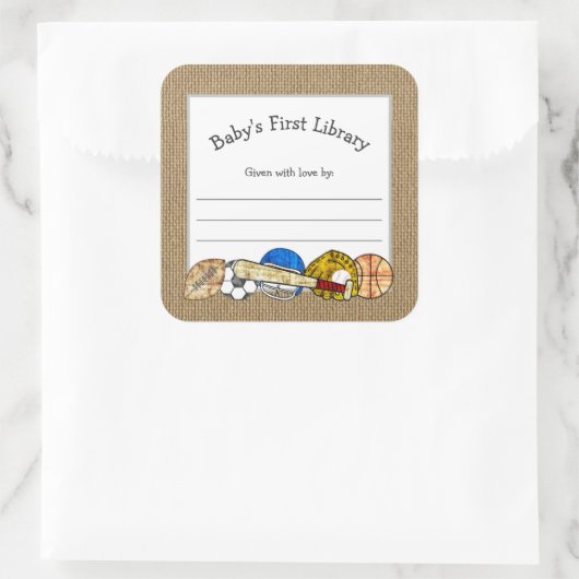 スポーツ素朴テーマベビーシャワー蔵書票 スクエアシール (バッグ)