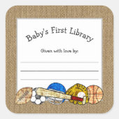スポーツ素朴テーマベビーシャワー蔵書票 スクエアシール (正面)