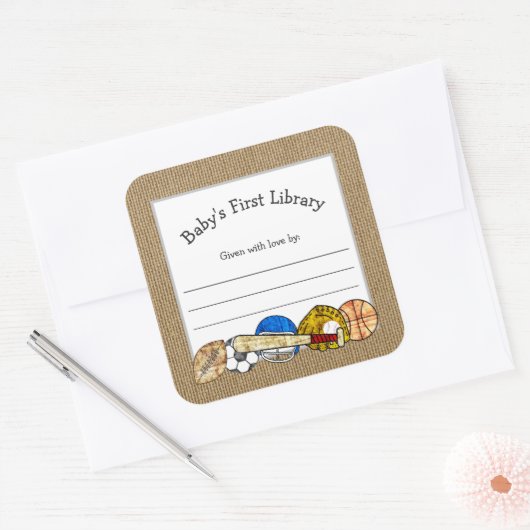 スポーツ素朴テーマベビーシャワー蔵書票 スクエアシール (封筒)