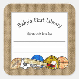 スポーツ素朴テーマベビーシャワー蔵書票 スクエアシール