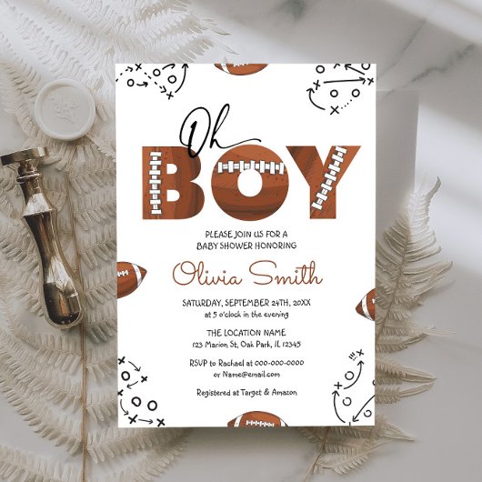 スポーツ素朴ボーイフットボール赤ちゃんシャワー招待状 招待状