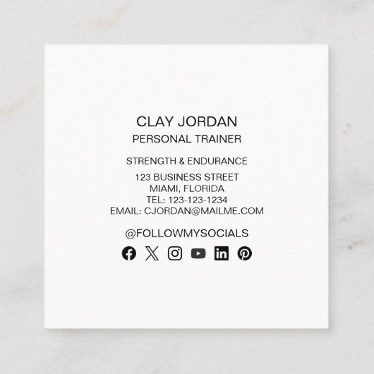 スポーツ耐久フィットネスジムパーソナルトレーナー スクエア名刺 (裏面)