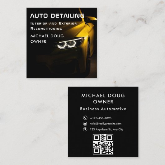 スポーツ自動詳細車の清掃修理QRコード スクエア名刺 (正面/裏面)