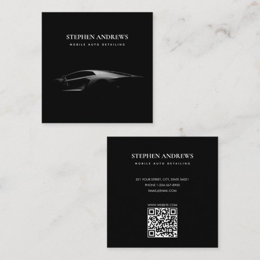 スポーツ自動詳細車の清掃修理QRコード スクエア名刺 (正面/裏面)