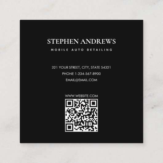 スポーツ自動詳細車の清掃修理QRコード スクエア名刺 (裏面)