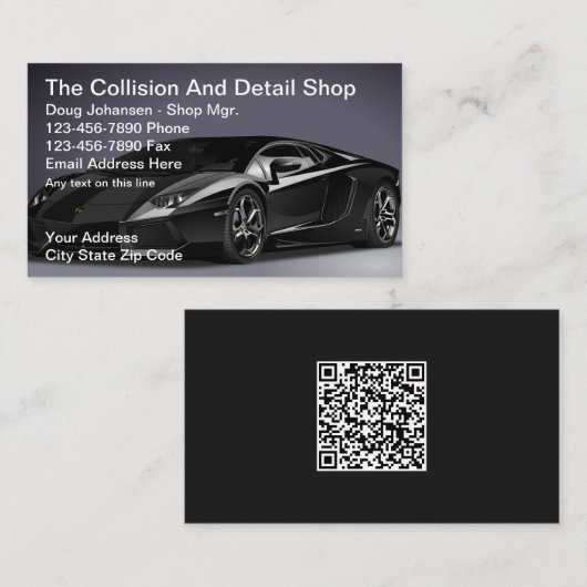 スポーツ自動詳細車の清掃修理QRコード 名刺 (正面/裏面)