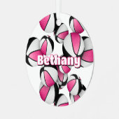 スポーツ記念品選手の名前ピンク黒のバスケット メタルオーナメント (正面左)