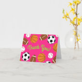 . .スポーツ誕生会のキッズカットピンクの女の子たち カード (黄色い花)