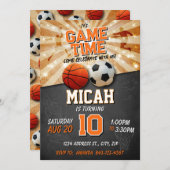 スポーツ誕生日の招待サッカーバスケットボール 招待状 (正面/裏面)