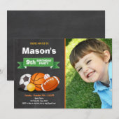 スポーツ誕生日の招待パーティーボーイズすべてのスター 招待状 (正面/裏面)