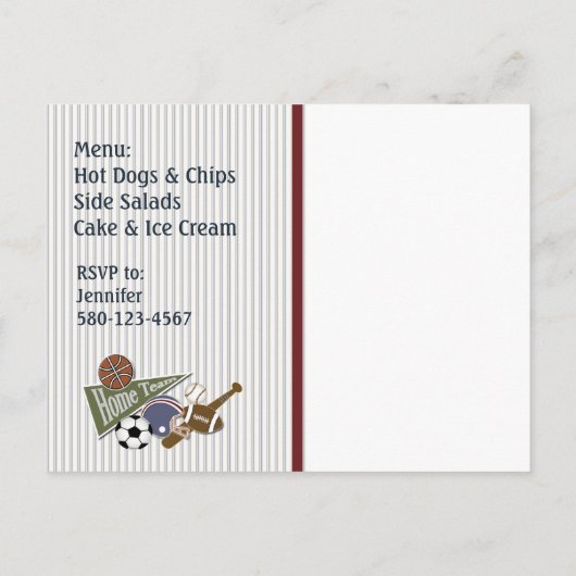 スポーツ誕生日パーティーの招待 インビテーションポストカード (裏面)