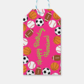 スポーツ誕生日パーティーキッズかわいいピンクの女の子 ギフトタグ (正面)