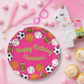 スポーツ誕生日パーティーキッズかわいいピンクの女の子 ペーパープレート (パーティー)