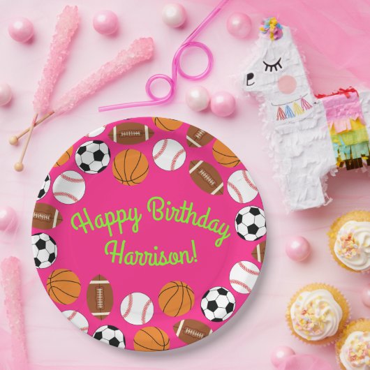 スポーツ誕生日パーティーキッズかわいいピンクの女の子 ペーパープレート (パーティー)
