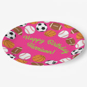 スポーツ誕生日パーティーキッズかわいいピンクの女の子 ペーパープレート (アングル)