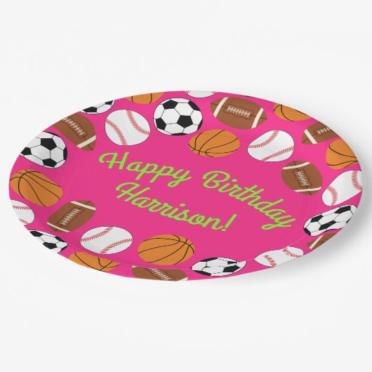 スポーツ誕生日パーティーキッズかわいいピンクの女の子 ペーパープレート (アングル)
