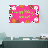 スポーツ誕生日パーティーキッズかわいいピンクの女の子 横断幕 (トレードショー)