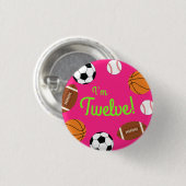 スポーツ誕生日パーティーキッズかわいいピンクの女の子 缶バッジ (正面&裏面)
