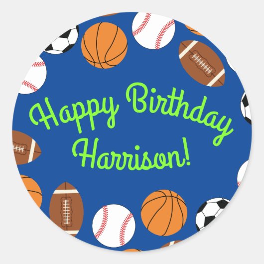 スポーツ誕生日パーティーキッズかわいい ラウンドシール (正面)