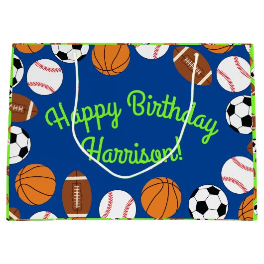 スポーツ誕生日パーティーキッズかわいい ラージペーパーバッグ (正面)