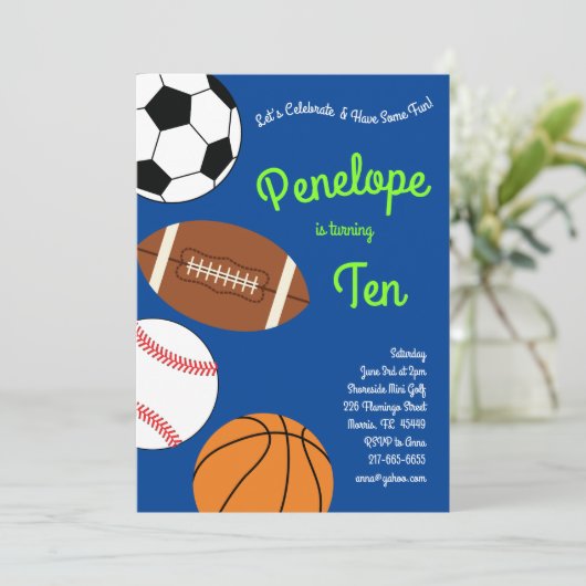 スポーツ誕生日パーティーキッズかわいい 招待状 (スタンド正面)