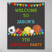 スポーツ誕生日パーティー歓迎サイン ポスター (正面)