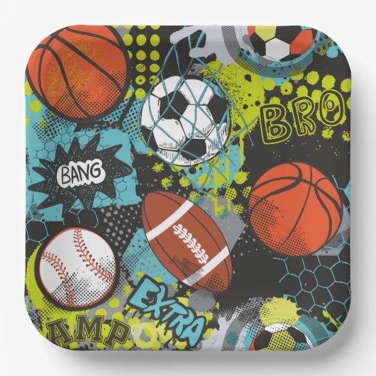 スポーツ誕生日パーティーIスポーツボール ペーパープレート (正面)