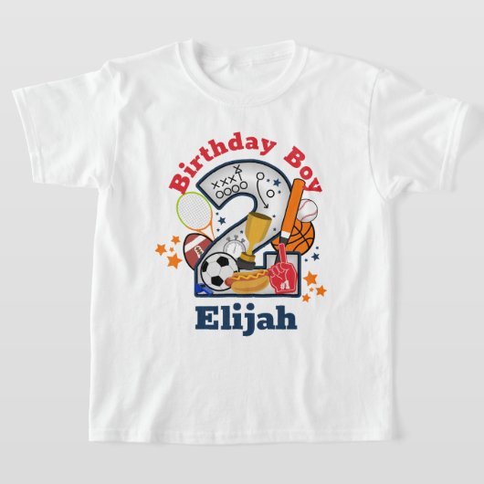 スポーツ誕生日ボーイオールスター第2誕生日シャツ Tシャツ (レイダウン)