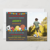 スポーツ誕生日招待状と写真 招待状 (正面)